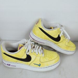 EUC Nike Men's Air Force 1 Low 'Peace Love & Basketball' Sneakers, Yellow, 9.5
